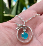bright aqua sea glass splashing wave necklace
