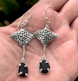 spotted eagle ray black sea glass earrings
