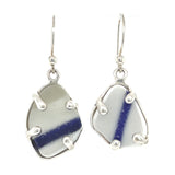 cobalt striped sea glass prong long earrings