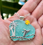 Humpback on a sunny day in Hawaii sea glass necklace