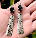 black sea glass urchin earrings