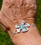 aqua sea glass plumeria bracelet