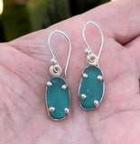 teal blue sea glass prong earrings - tossed & found jewelry