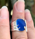 cobalt genuine sea glass urchin ring - tossed & found jewelry