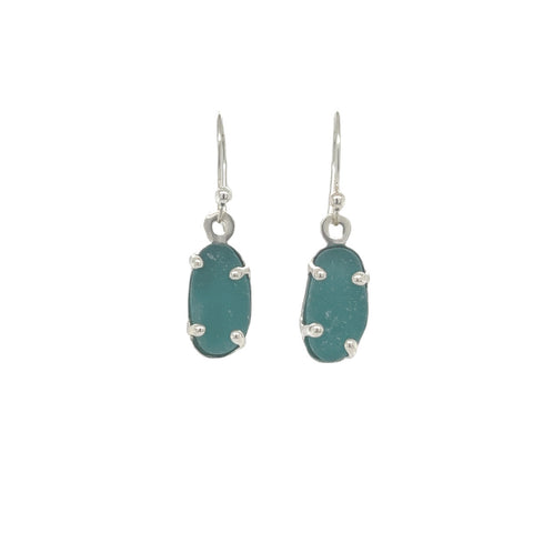teal blue sea glass prong earrings - tossed & found jewelry