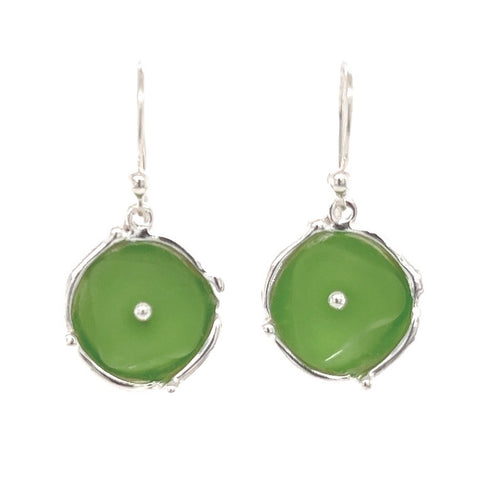 green sea glass reflective disc earrings - tossed & found jewelry