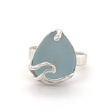 blue genuine sea glass open wave ring - tossed & found jewelry