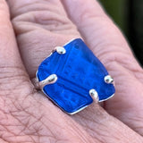 cobalt pattered genuine sea glass mini ring - tossed & found jewelry
