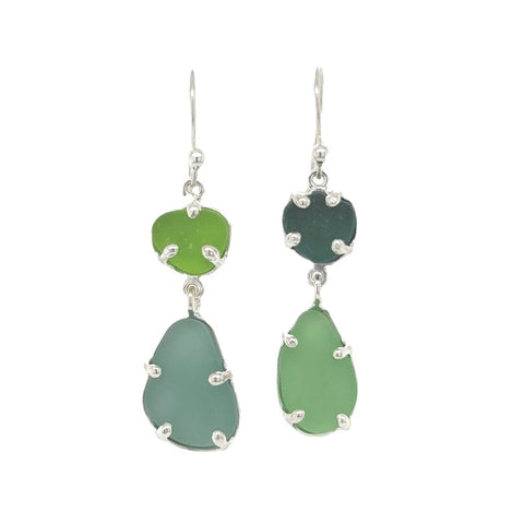 mix + match greens sea glass earrings - tossed & found jewelry