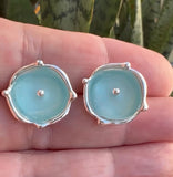 reflective disc pale aqua sea glass post earrings - tossed & found jewelry