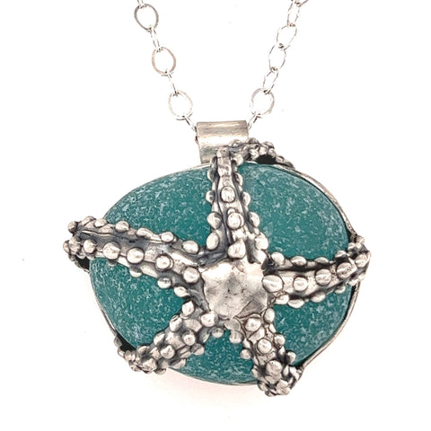 sea star turquoise sea glass necklace - tossed & found jewelry