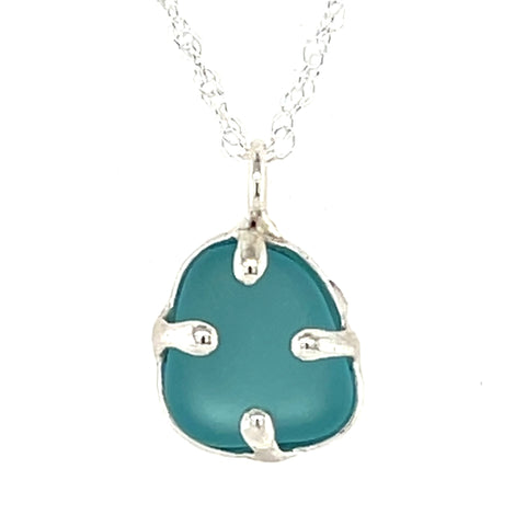a variety of sea glass prong necklaces