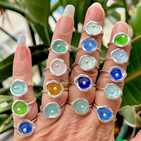 sea glass dot cup rings (multiple colors/sizes)