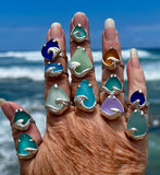 ocean wave genuine sea glass rings (various colors + sizes)