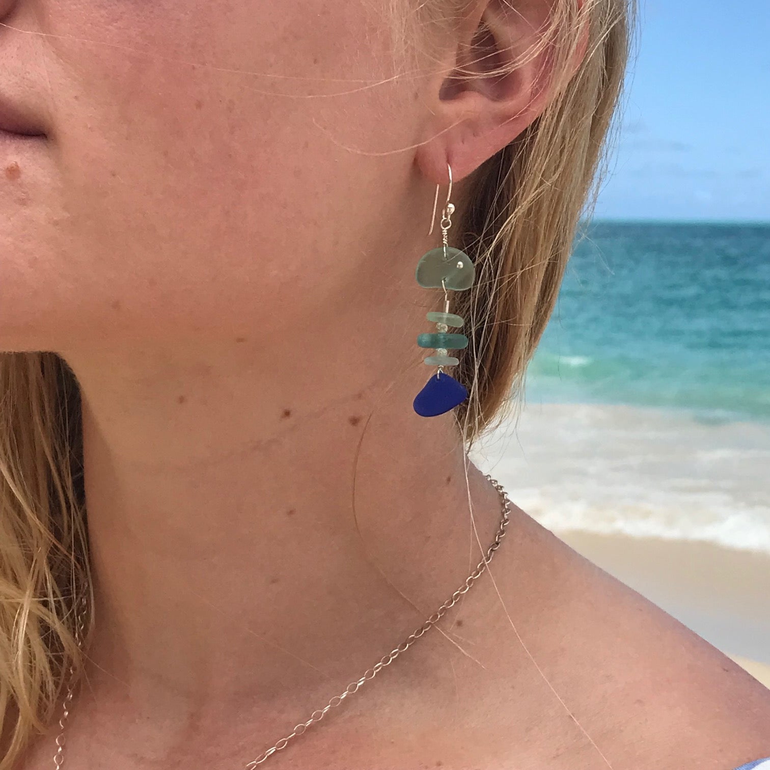 Vintage Sea Glass Earrings + Necklace Set by Sea store & Glass, handmade in Oahu