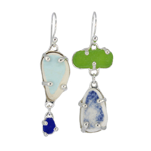 lime + blues sea pottery/sea glass earrings - tossed & found jewelry