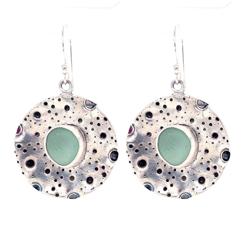 sea foam genuine sea glass round urchin earrings - tossed & found jewelry