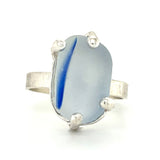 blue stripe genuine Seaham sea glass ring - tossed & found jewelry