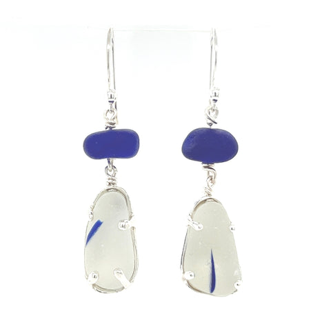 cobalt flash sea glass prong earrings - tossed & found jewelry