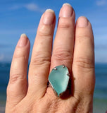aqua genuine sea glass urchin ring - tossed & found jewelry