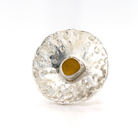 bright yellow genuine sea glass urchin ring - tossed & found jewelry