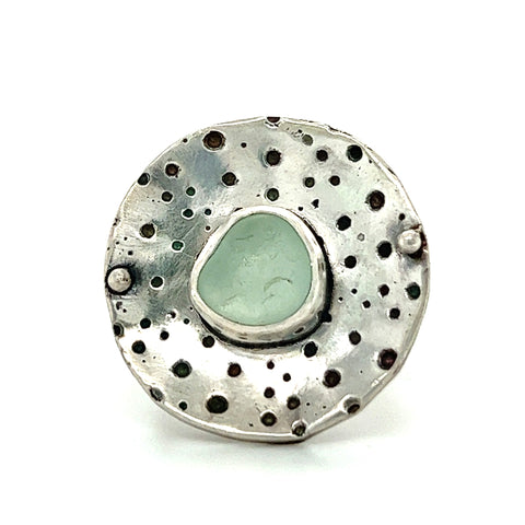 round urchin genuine seafoam sea glass ring - tossed & found jewelry