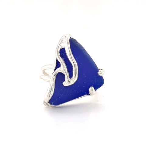 open wave cobalt genuine cobalt sea glass ring - tossed & found jewelry