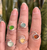 sea glass ocean wave bezel rings (multiple colors/sizes) - tossed & found jewelry