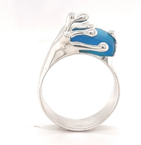 bright aqua authentic sea glass splashing wave ring - tossed & found jewelry