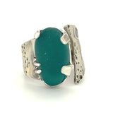 teal blue genuine sea glass urchin ring (size 8-9.5) - tossed & found jewelry