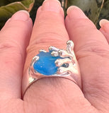 bright aqua authentic sea glass splashing wave ring - tossed & found jewelry