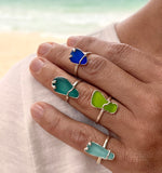 aqua genuine sea glass prong/band ring - tossed & found jewelry