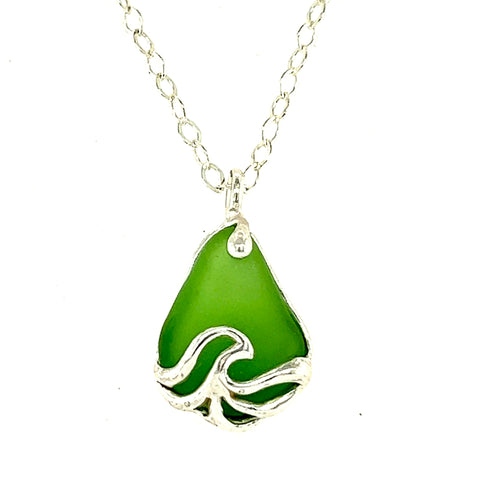 open wave green sea glass necklace - tossed & found jewelry
