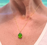 14k gold green genuine sea glass prong necklace - tossed & found jewelry