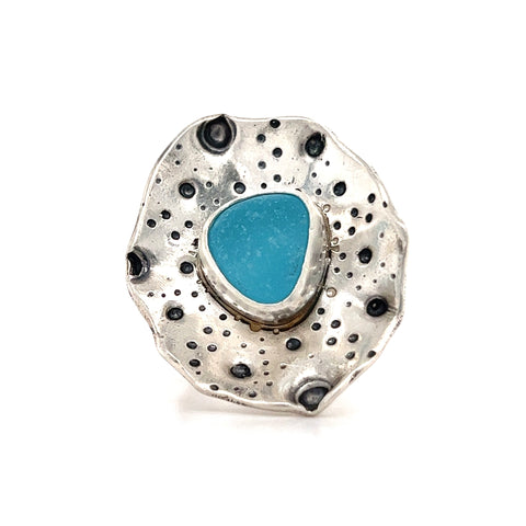 urchin bright aqua genuine sea glass ring - tossed & found jewelry