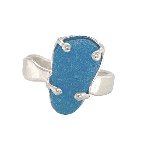 bright aqua genuine sea glass 4 prong ring - tossed & found jewelry