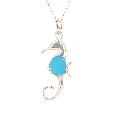 sea horse bright aqua sea glass necklace - tossed & found jewelry