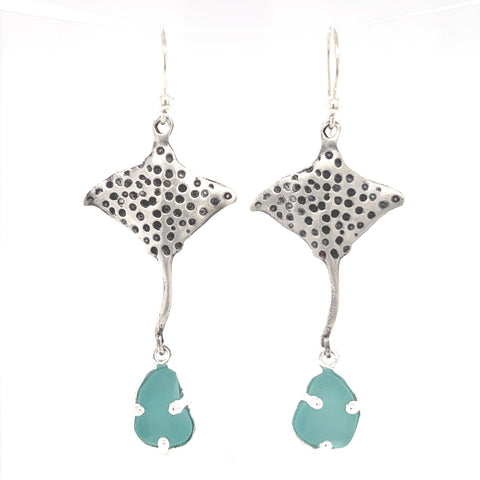spotted eagle ray turquoise sea glass earrings - tossed & found jewelry