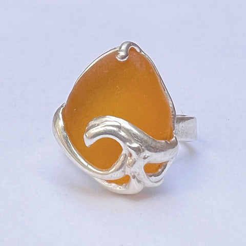 honey yellow splashing wave genuine sea glass ring - tossed & found jewelry