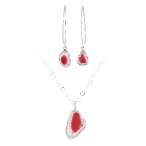 pink + white sea glass necklace and earring set - tossed & found jewelry